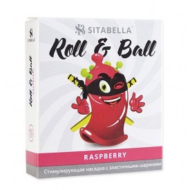 Стимулирующий презерватив-насадка Roll & Ball Raspberry